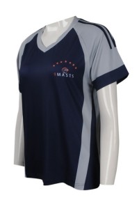 T794 大量訂製V領短袖T恤 設計V領運動T恤 自製印花logo款 投資公司 活動T恤 製造商    寶藍色